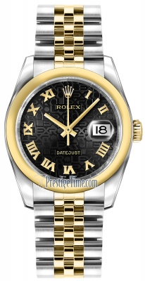Rolex Datejust 36mm Stainless Steel and Yellow Gold 116203 Jubilee Black Roman Jubilee